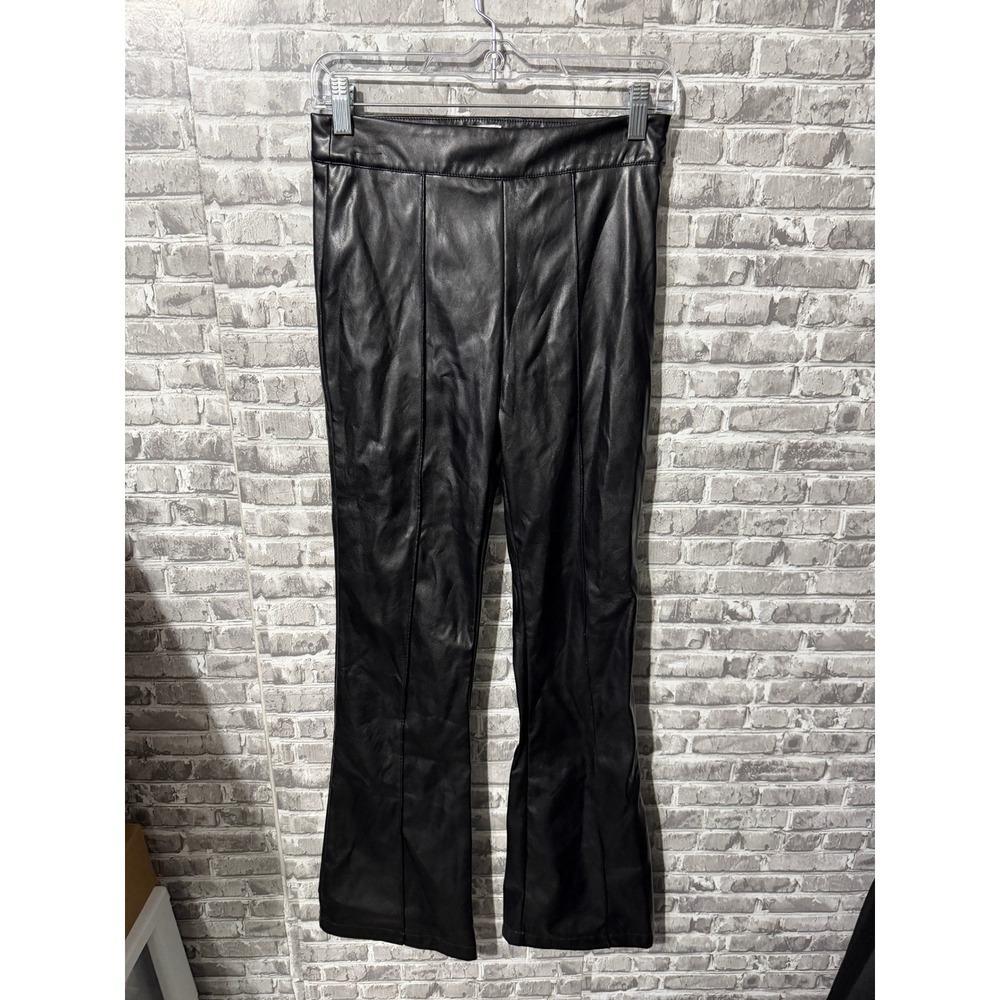 Princess Polly Black Faux Leather Flare Pants High Waisted Seam Detail Size 4